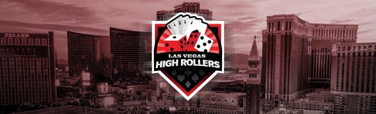 The High Rollers team logo centered in front of the Las Vegas skyline