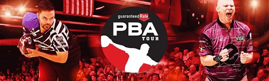 two players in action shots with the pba tour logo and guaranteed rate logo