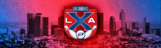 LAX team logo centered in front of the Los Angeles skyline