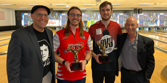 Tom Clark, Mitch Hupé, Packy Hanrahan and Marshall Holman pose after Hupé and Hanrahan's Roth/Holman PBA Doubles Championship win.