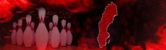 Bowling pins next to map with Sweden highlighted