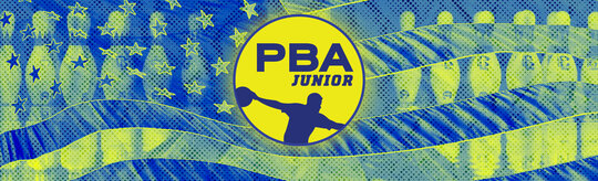 PBA Junior Logo with American Flag and Bowling Pins in the Background